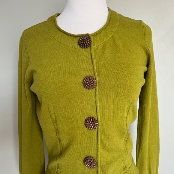 Milly Green Wooden Embellished Button Down Long Sleeve Cocktail Sweater Top Smal - Picture 6 of 11